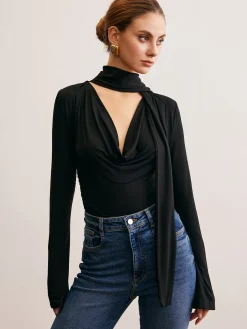 Cowl Neck Ribbon T-Shirt