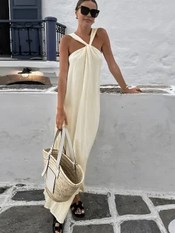 Creamy Halter Long Dress