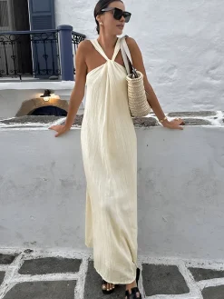 Creamy Halter Long Dress