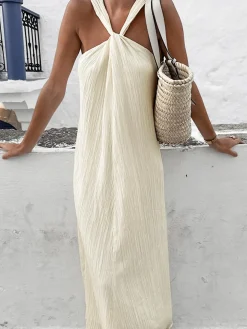 Creamy Halter Long Dress