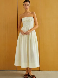 Creamy Zipper Pleated Midi Dress