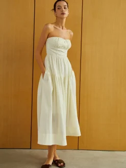 Creamy Zipper Pleated Midi Dress