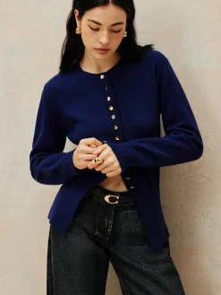 Crew Neck Breasted Jersey Cardigan