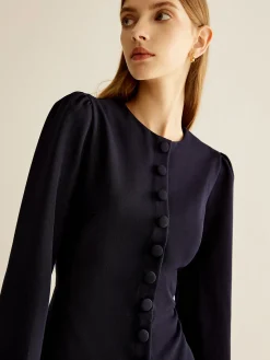 Crew Neck Breasted Slim Dress