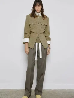 Crew Neck Button Down Tweed Coat