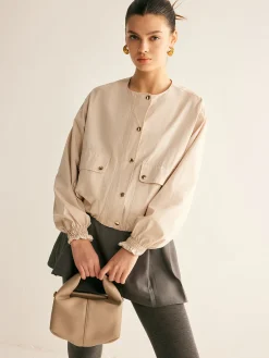 Crew Neck Button Thin Jacket
