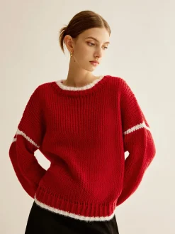 Crew Neck Contrast Binding Sweater
