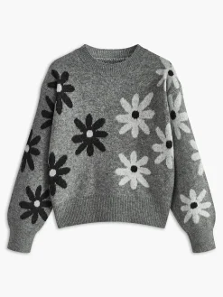 Crew Neck Daisy Pattern Sweater