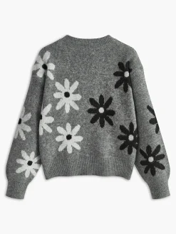 Crew Neck Daisy Pattern Sweater