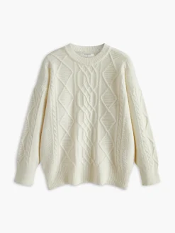Crew Neck Plain Cable Sweater
