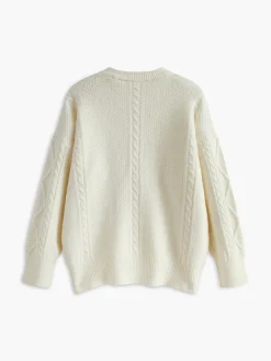Crew Neck Plain Cable Sweater