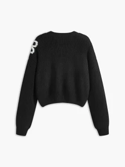 Crew Neck Ribbed Floral Knit Top