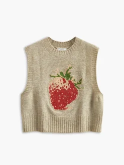 Crew Neck Strawberry Sweater Vest