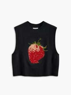 Crew Neck Strawberry Sweater Vest