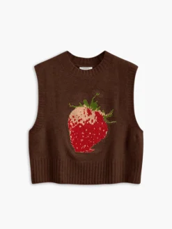 Crew Neck Strawberry Sweater Vest