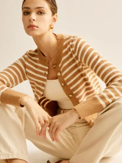 Crew Neck Striped Corset Cardigan