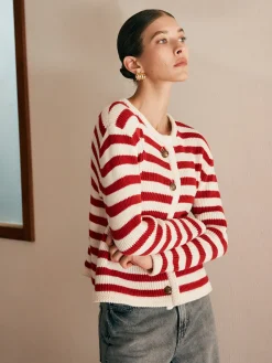 Crew Neck Striped Jersey Cardigan