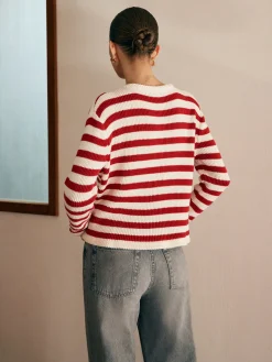 Crew Neck Striped Jersey Cardigan