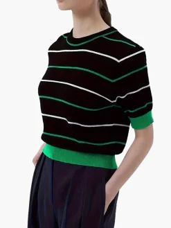 Crew Neck Striped Knit Top
