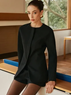 Crew Neck Zipper Blazer