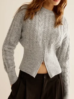 Crew Neck Zipper Design Sweater