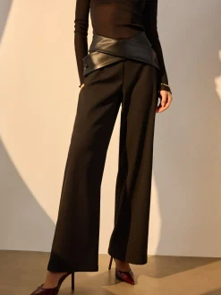 Criss Cross Faux Leather Panel Pants