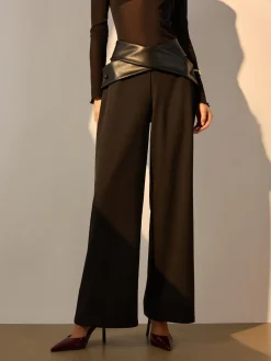 Criss Cross Faux Leather Panel Pants