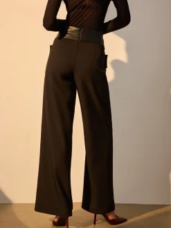 Criss Cross Faux Leather Panel Pants