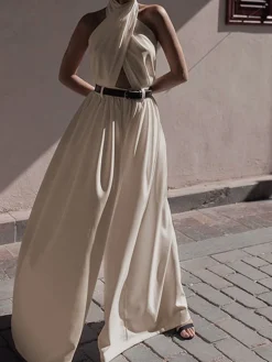 Criss Cross Halter Backless Jumpsuit Without Belt