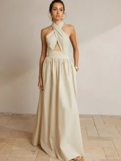 Criss Cross Halter Pockets Long Dress