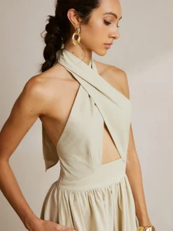 Criss Cross Halter Pockets Long Dress