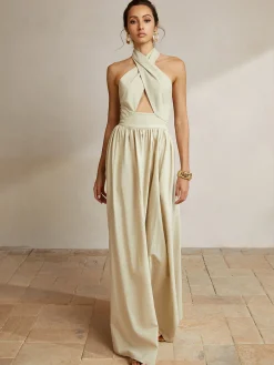 Criss Cross Halter Pockets Long Dress