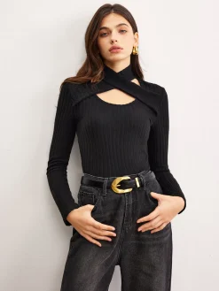 Criss Cross Neck Ribbed Top