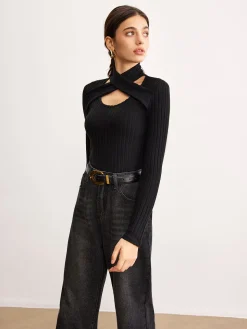 Criss Cross Neck Ribbed Top