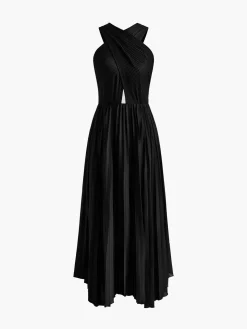 Criss Cross Pleated Long Dress