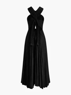 Criss Cross Pleated Long Dress