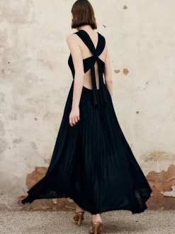 Criss Cross Pleated Long Dress