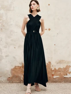 Criss Cross Pleated Long Dress