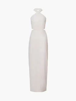 Crisscross Cutout Halter Split Knit  Long Dress