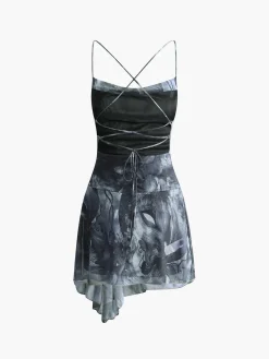 Crisscross Print Asymmetrical Hem Short Dress