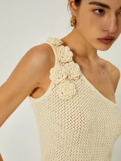 Crochet Rosette Decor One Shoulder Vest