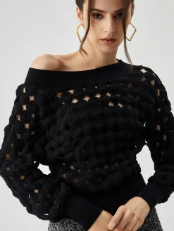 Crocheted Circle Hollow Off Shoulder Blouse