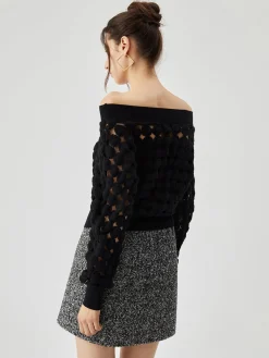 Crocheted Circle Hollow Off Shoulder Blouse