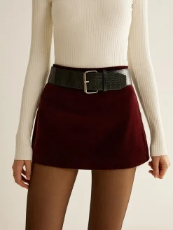 Crocodile Belted Velvet Mini Skirt