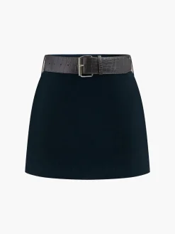 Crocodile Belted Velvet Mini Skirt