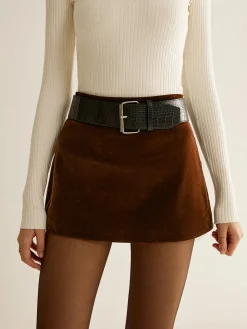 Crocodile Belted Velvet Mini Skirt