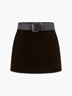 Crocodile Belted Velvet Mini Skirt