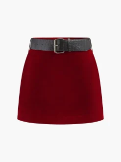 Crocodile Belted Velvet Mini Skirt