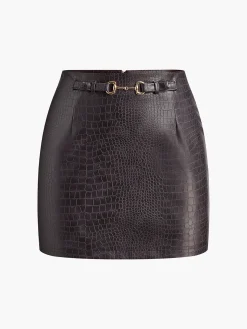 Crocodile Embossed Faux Leather Skirt