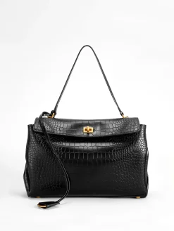 Crocodile Embossed Large Handbag